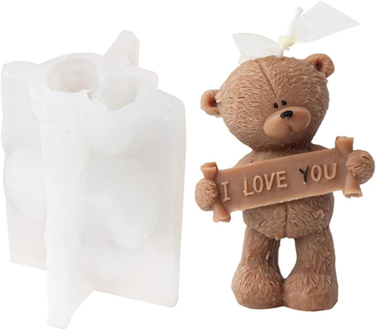 3D Slogan Bear Candle Mold, Bear Silicone Mold for Fondant, Chocolate, Cake Decor, Soap, Plaster, Resin Art, Birthday, Mother's Day, Father's Day (Best DAD)