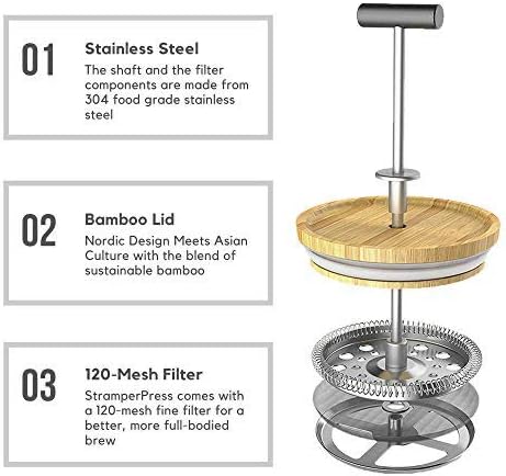 Miniatura 5 de cafetera de prensa francesa  temporizador de reloj de arena  prensa de café  (plata, acero inoxidable)