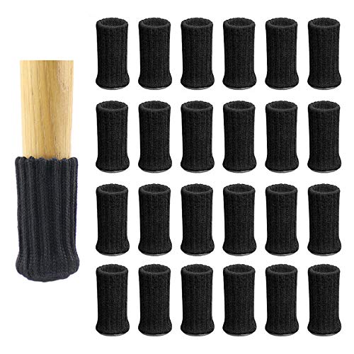 24 piezas de calcetines de silla, doble punto engrosamiento de la pierna de la silla antideslizante almohadilla para muebles de mesa protector de piso tapa (negro)