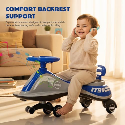 Image of Baybee Pluto Kids Swing Car | Twister Ride on Toy Car with LED Lights, Built-in Music & Scratch Resistant PP Wheels | Push Ride on Toy Kid Car | Magic Push Car for Boys & Girls 3-8 Years (Blue)