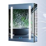 Tokvon® Rivulet Bad Spiegelschrank Schwarz LED Badezimmer Spiegelschrank Wandschrank Badschrank mit Spiegel Rasierer-Steckdose Touch-Schalter Anti-beschlag 3-farbig LED 50x70cm