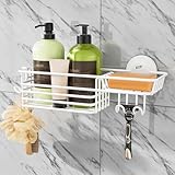 TAILI Shower Caddy Suction Cup with Hooks & Soap Holder, Heavy Duty Bathroom Shower Organizer, No Drilling Shelves for Inside Bathroom, Metal Storage Basket