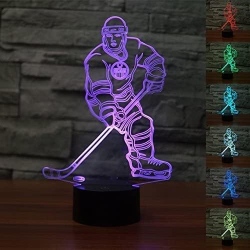 MOLLY HIESON 3D Ice Hockey Player Night Light USB Touch Switch Decor Table Desk Optical Illusion Lamps 7 Color Changing Lights LED Table Lamp Xmas Home Love Birthday Children Kids Decor Toy Gift