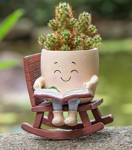 RZOIKZOI Rocking Chair Smiley Face Planter with Drainage Hole, Cute Plant Pots for Indoor Outdoor...