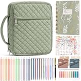 Bible Cover Case for Women Large Bible Bag, Bible Study Supplies Journaling Kit Quilted Church Bag with Handle, Puffer Carrying Case w/Tabs Accessories Easter Mothers Day Christian Gifts for Women Mom