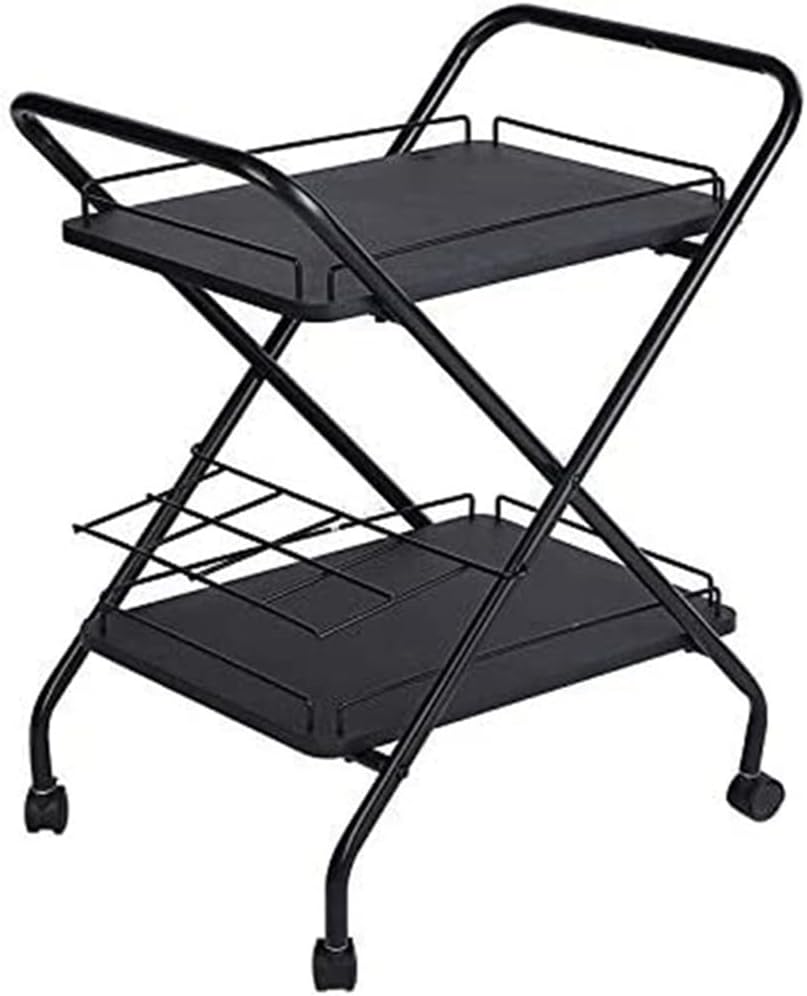 2-Tier Rolling Utility Cart Metal Bar Service Car with Wine Rack Lockable Wheel Multi-Functional Storage Rack