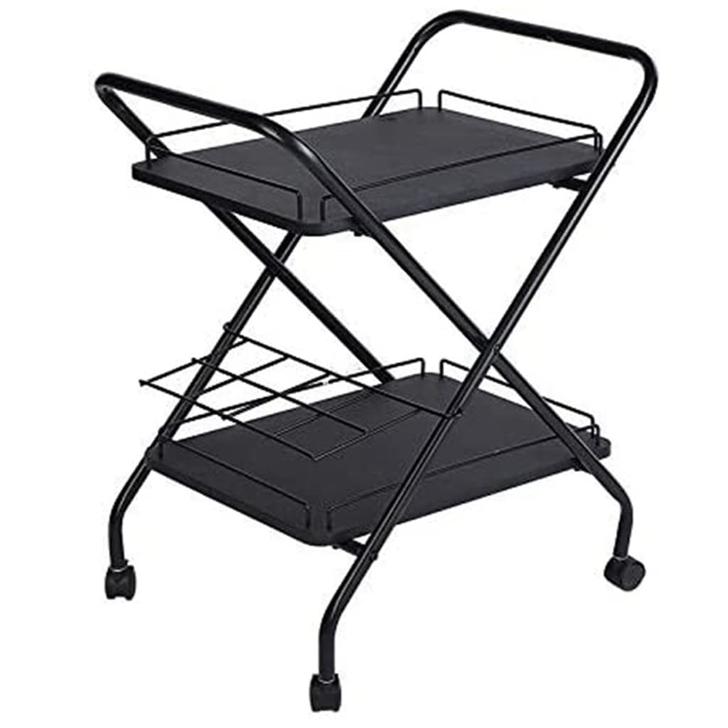 DNATS 2-Tier Rolling Utility Cart Metal Bar Service Car With Wine Rack Lockable Wheel Multi-Functional Storage Rack