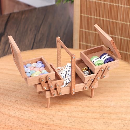 Boîte à outils de couture 1/12 cadeau artisanal rétro pour maison de poupée