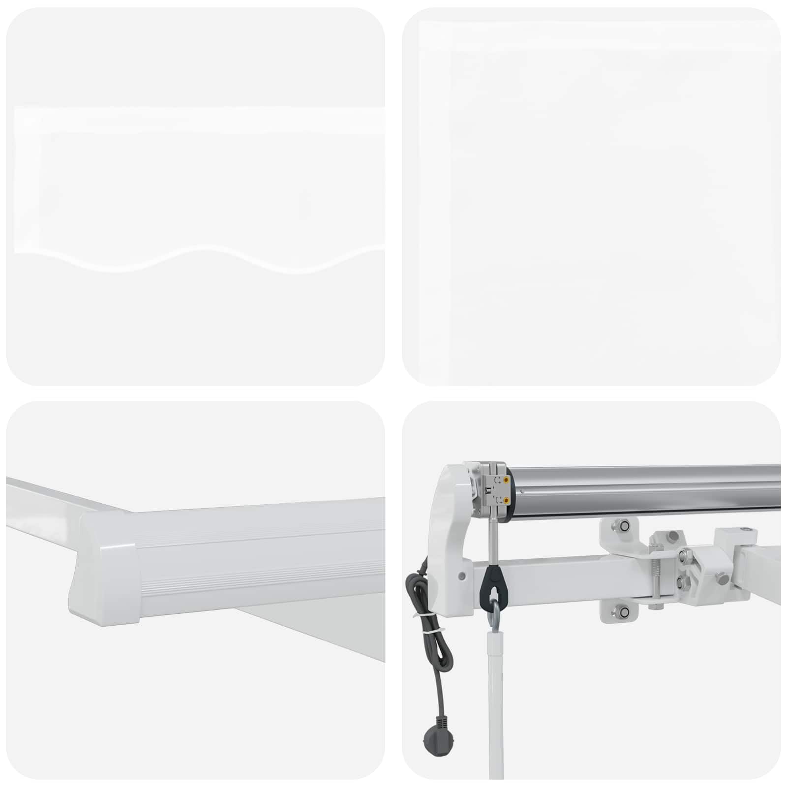 Tenda da sole allungabile elettrica bianca, 400 x 300 cm, tenda da sole motorizzata con manovella manuale, poliestere idrorepellente con rivestimento in PU, acciaio verniciato a polvere
