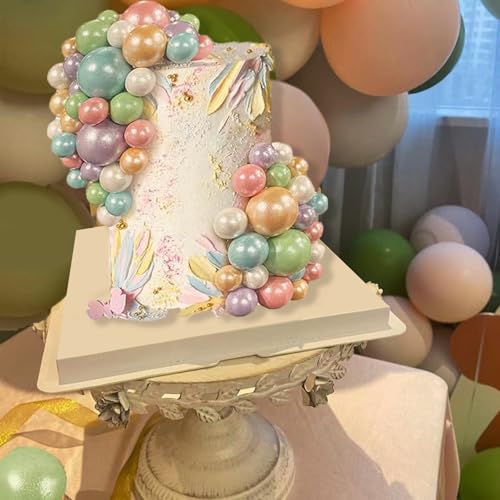56Pcs Ball Cake Topper Decorations Rainbow DIY Cake Insert Topper Mini Foam Balls Cupcake Topper Decorations Foam Balls Cake Picks for Wedding Birthday Anniversary Baby Shower (Macaron)