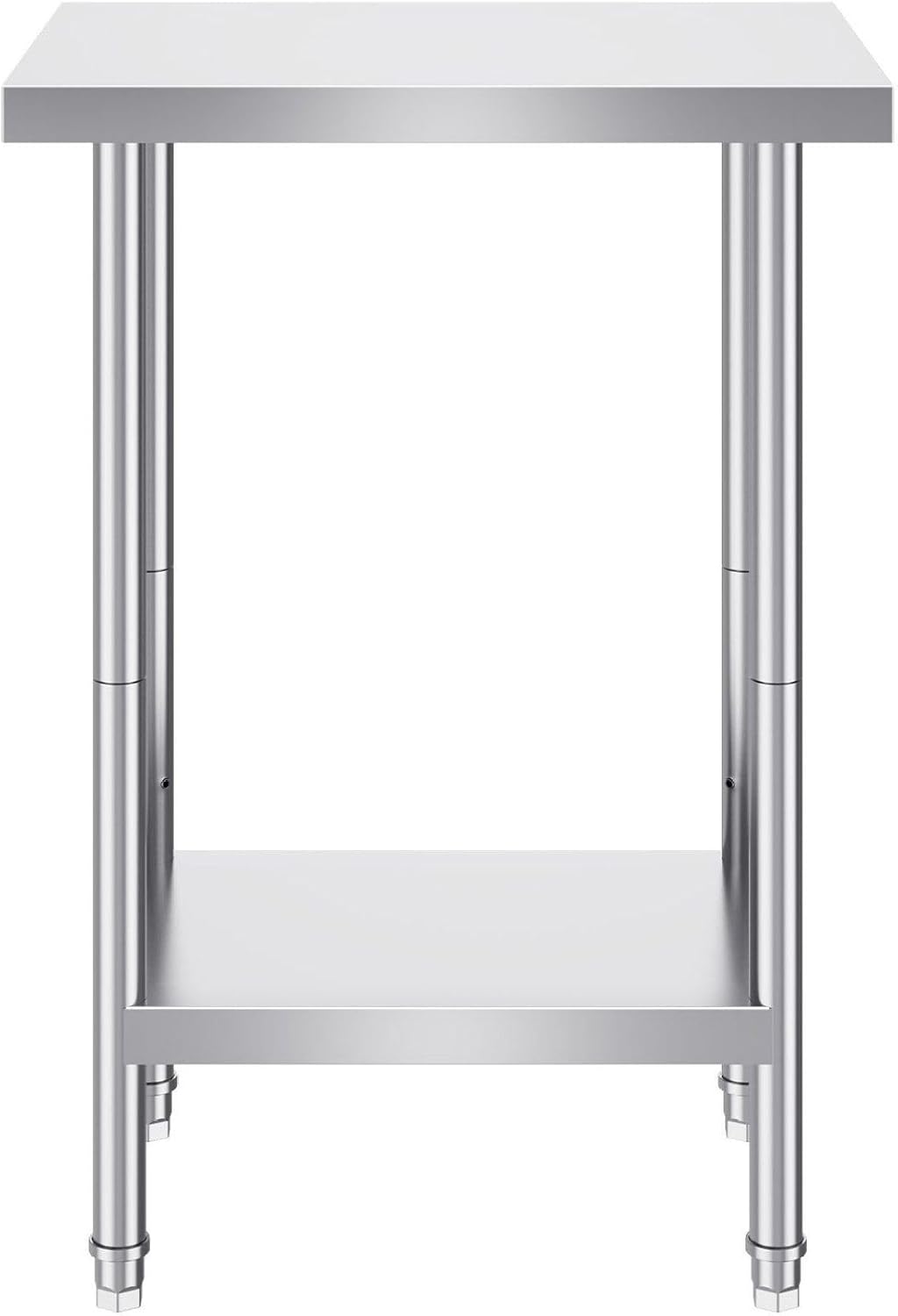 Stainless Steel Work Table 24x18x34 Inch - Heavy Duty Metal Prep Table, 3 Adjustable Shelves, Commercial Kitchen Workstation for Restaurant Garage