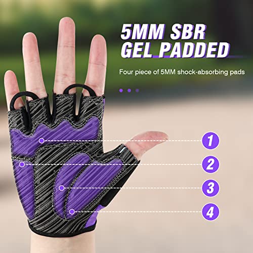 HTZPLOO Bike Gloves Cycling Gloves Biking Gloves for Men Women with Anti-Slip Shock-Absorbing Pad, Light Weight, Nice Fit, Half Finger, Deep Purple by HTZPLOO - Used condition - Image 2