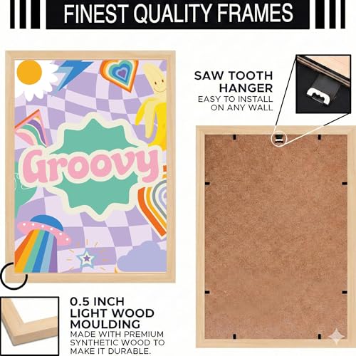 Image of BLINKART Groovy Flower Aesthetic Modern Art Walls With Frame | Natural Wood Texture | Living Room Bedroom Office Wall Decoration | Poster Home Decor Frames Wall Bedroom | 12x8 Inches (D77)