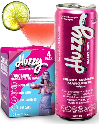Huzzy Smart Sips Non Alcoholic Drinks - Berry Banger Margarita Inspired Beverage, Alcohol Free...