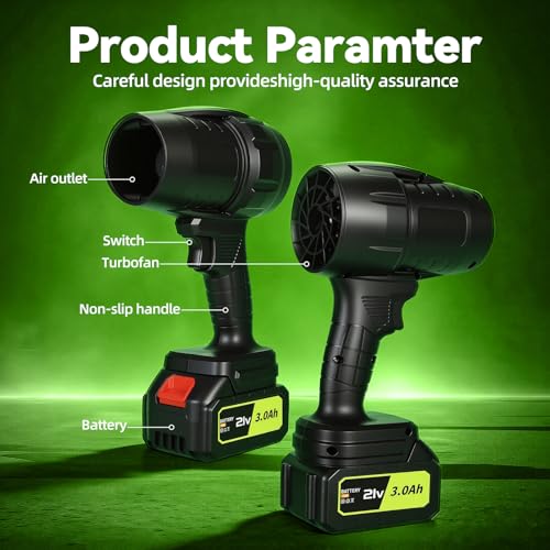 Image of 990,000 RPM Cordless Leaf Blower - 21V Handheld Electric Blower with 2 x 3.0Ah Batteries & Fast Charger, Turbo Jet Blower for Lawn Care, Snow, Yard & Deck Cleaning, Gift for Men /Father /Husband