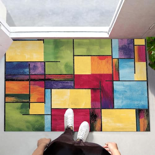 Paillasson extérieur 60x90 cm à blocs multicolores abstraits - 5
