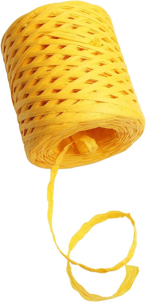 218 Yards Raffia Paper Rayon Raffia Straw Paper Yarn for Gift Wrapping Christmas Crafts and Craft Ribbon Crochet,Golden Yellow