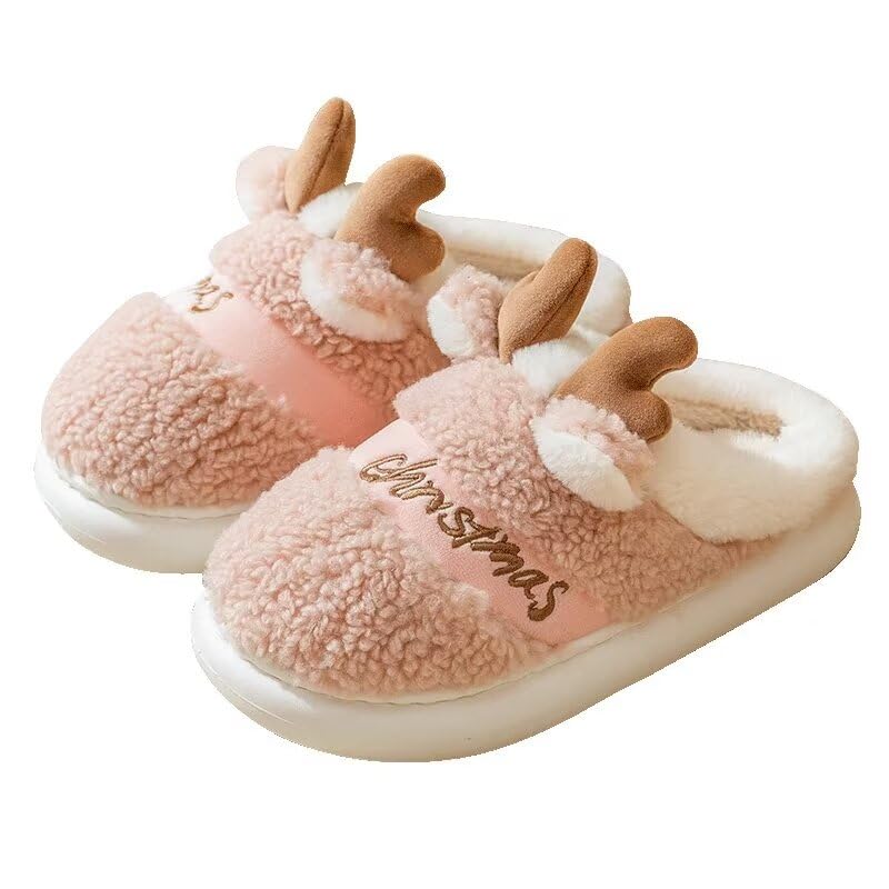 Woman Man Washable Quiet Lightweight Thick Sole Warm Cotton Slippers for Autumn Spring Indoor Walking Home House Living Room Bedroom Christmas Pink Women 7.5-8/Men 6-6.5