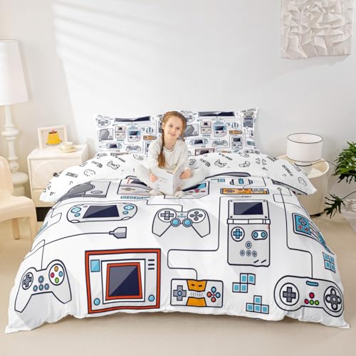 Erosebridal Gamer Bedding Sets for Boys,Gaming Duvet Cover Set Twin Size,Boys Video Games Comforter Cover,Gamepad Designs Bed Set for Teen Boys Bedroom,Joystick Controller,2 Pcs with 1 Pillow Sham