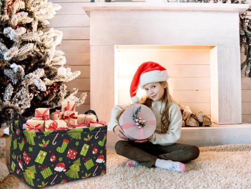 Image of Rectangular Christmas Baskets,Tree Basket Empty,Waterproof PE Coating Kids Baskets with Handles,Gifts Book Bins,Gift Bin. (Christmas Tree)