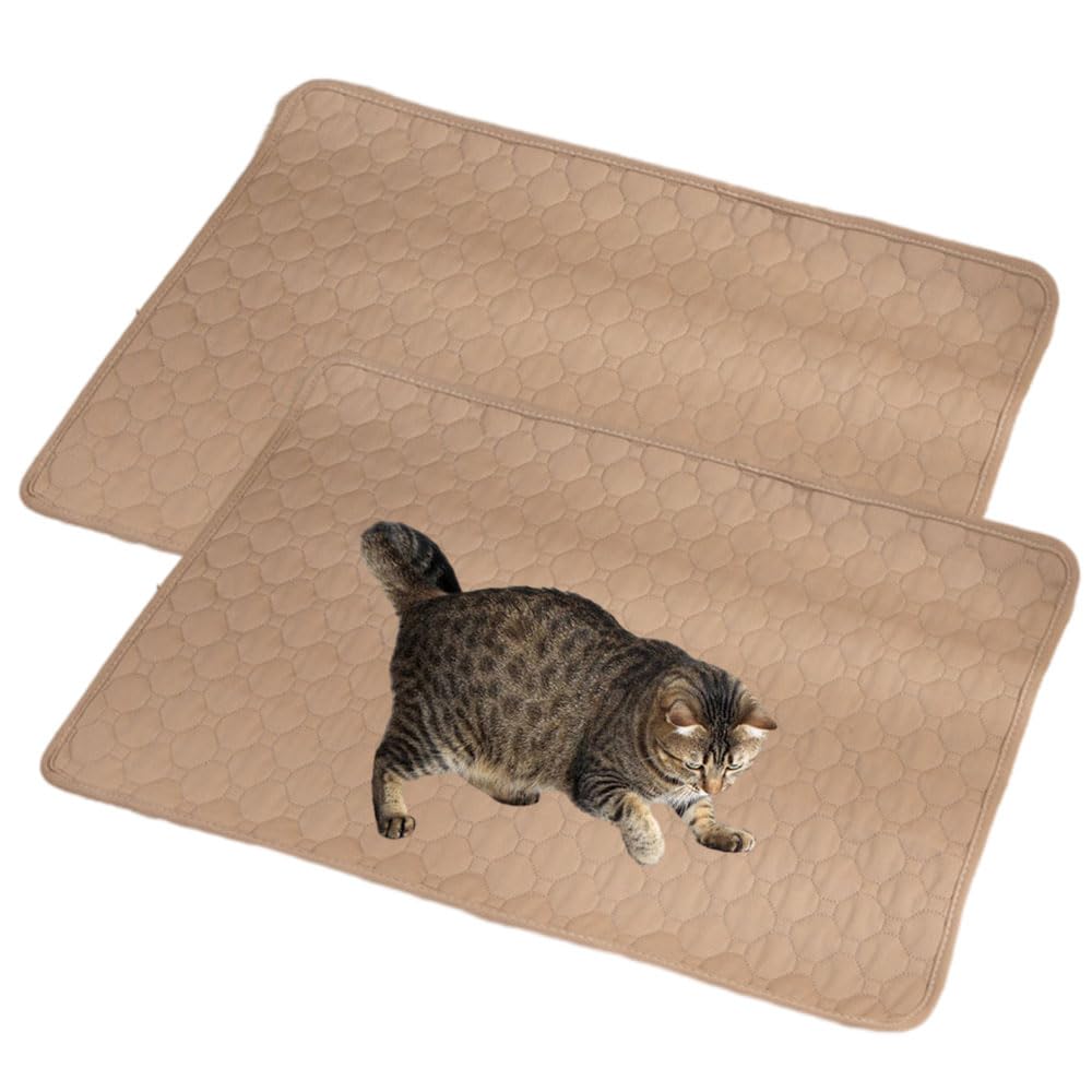 Mateju Reusable Pee Pads for Dogs, 2 Pieces Washable Puppy Training Pad Pets Dogs Cats Non-Slip Mat Super Absorbent Leak Proof Food Bowl Mats for Travel Training Pad Indoor (45x60CM,Light brown)