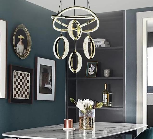 Image of OJIT Luxury Ring Led Height Adjustable Chandelier | 3 Color Modes (Warm, Neutral, Cool White) Ceiling Lamp for Living Room, Kitchen, Indoor, Dining Table & Home Decor