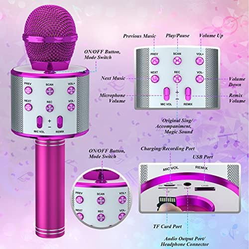Wowstar Karaoke Bluetooth Microphone for Kids, Handheld Wireless Microphones with Famous Song Mic for Boys and Girls Kids Microphone Speaker Karaoke Machine Birthday Party KTV Xmas Gifts (Purple)