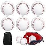 WANDGU Professionelle Baseballs 9 Inch: 6 Stück Handgenäht Baseballs mit Kordelzugbeutel, Hart Holz/Weiche Gummikern Basebälle für Erwachsene, Jugendtraining, Professionelle Baseballspiele