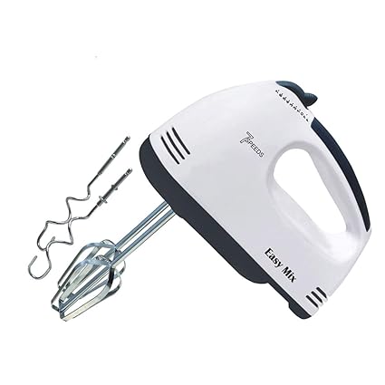 TIKJAY ENTERPRISE 180W Multi-Use Electric 7 Speed Hand Mixer with 4 Pieces Stainless Chrome Beater and Dough Hook (White)