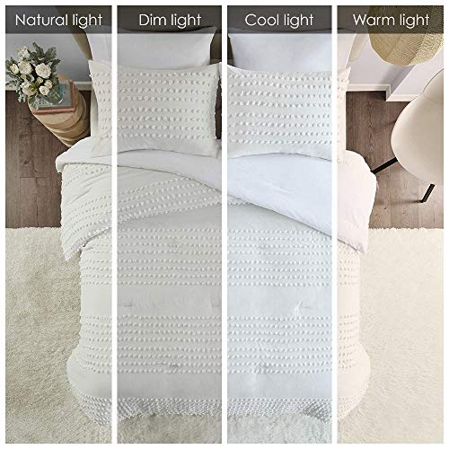 Comfort Spaces 100% Comforter Set Cotton Jacquard Pom Tufts Design Hypoallergenic Down Alternative, All Season Modern Bedding, Matching Shams, Twin/Twin Xl, Phillips, Ivory #TOP3