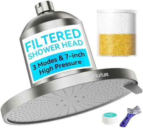 Filtered Shower Head with Filters, High Pressure Filter Showerhead for Healthier Hair & Skin, Remove Chlorine and Heavy Metals For Hard Water,3 Modes 7 Inch Best Shower Heads 2.5 GPM, Brushed Nickel
