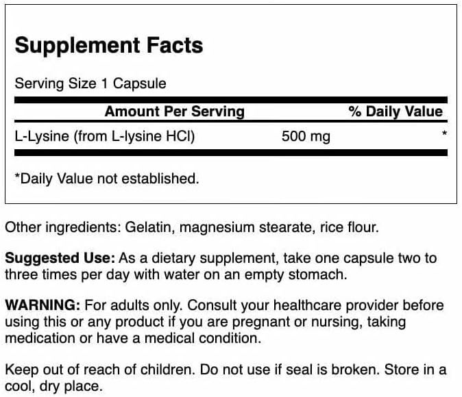 Miniatura 2 de Swanson L-lisina de forma libre de aminoácidos 500 miligramos 100 cápsulas (paquete de 2)