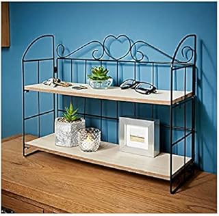 spot on dealz® 2 Tier Traditional Black floating decorative hanging shelves with MDF wood and metal wire frame industrial wall mounted shelving unit Living Room furniture