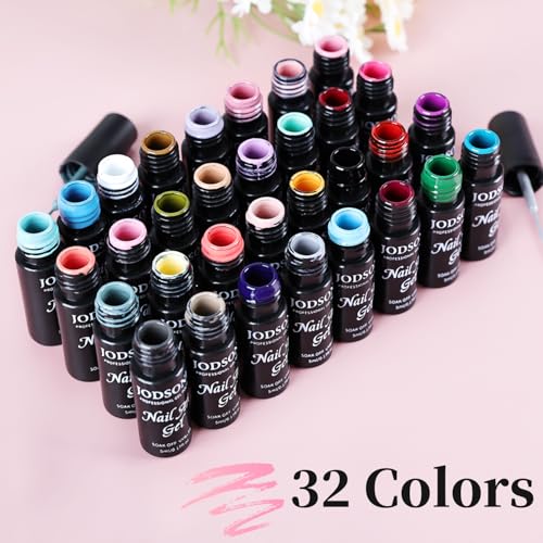 Image of JODSONE Gel Polish Nail Art Gel Liner Set 32 Colors Orange Grey Pink Green Blue White Black Need U V Lamp Cured with Thin Brush,Nail Art Gifts for Women