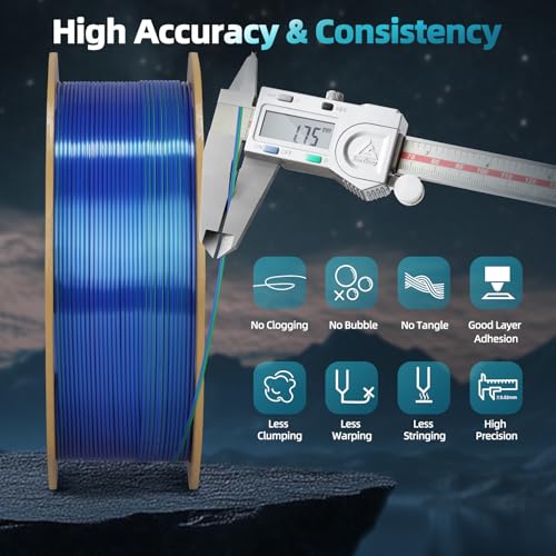 Image of 3D Printer Silk PLA Filament 1.75mm, Shiny Triple Color Blue Green Purple, Dimensional Accuracy + /- 0.02 mm, 1KG (2.1lbs) /Spool Easy to Print for Most FDM 3D Printers