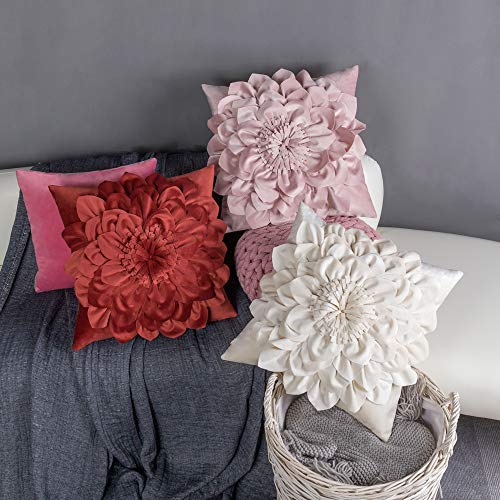 Oiseauvoler 3D Flower Decorative Throw Pillow Covers Floral Pillow Shams Soft Velvet Pillowcases Home Sofa Car Bed Room Decor 18 X 18 Inches Cream White #TOP7