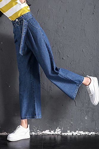 Amazon.com: Hitz moda coreana suelto Jeans Recto Jeans Pantalones Hembra  fue delgada nueve puntos cintura de los pantalones de pierna ancha de  encaje para mujer y niña : Belleza y Cuidado Personal
