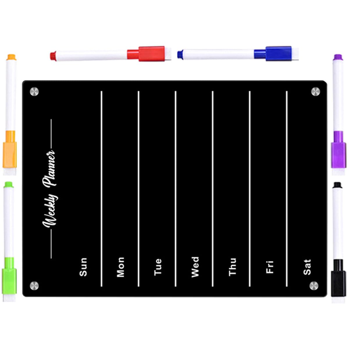 MAGICLULU Magnetische Kalender Wischtafel aus Schwarzem Acryl mit Glatter Schreiboberfläche und Wiederverwendbar für Kühlschrank zur Wochenplanung und Terminübersicht