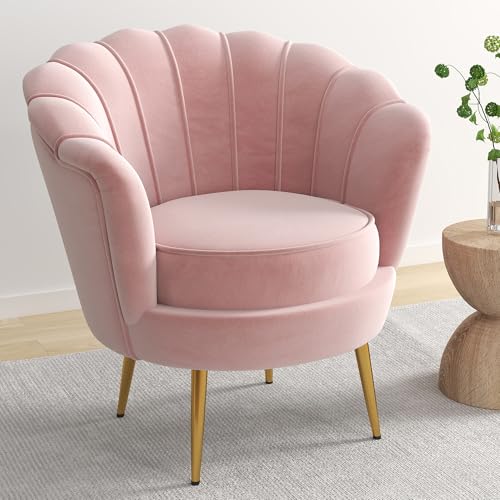 DAGONHIL Mid Century Modern Upholstered Accent Chair,Petal Vanity Chair,Retro Leisure...