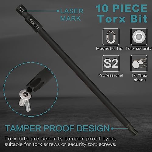 Long Torx Bit Set Hakkin 10Pcs 150mm Tamper Proof Security Torx Bits S2 Steel 1/4” Hex Shank Magnetic Impact Star Bit Set T8 T9 T10 T15 T20 T25 T27 T30 T35 T40 - Image 4