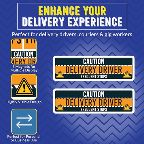 Image of Magnet Me Up Caution Delivery Driver Frequent Stops Magnetic Decal, 10x3 Inch, 2 Pack, Delivery Essentials, for Cars, Trucks, Flex Drivers Magnet, Weatherproof, Full-Color Print, Made in USA