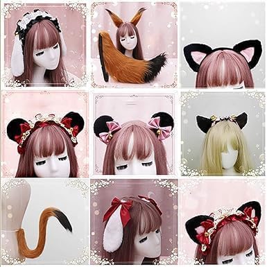 Hehglng White Cute Cat Ears Headband Long Fur Fox Ears Cosplay Headband with Bells Headwear Hairband for Party Costume Halloween Hairhoop Hats and Caps - Image 2