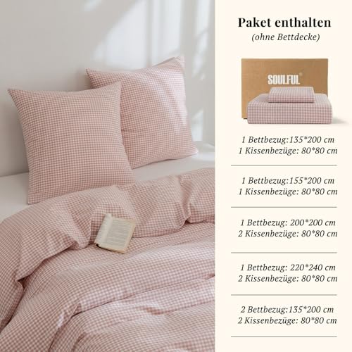 SOULFUL Bettwäsche 135x200 Baumwolle 4teilig Kariert Hellrosa & Weiß – Ansicht 5