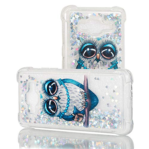 MRSTERUS Case for Galaxy J2 Prime,Galaxy J2 Prime Glitter Case, Flowing Liquid Transparent Shockproof Cover,Quicksand Series TPU Case for Galaxy J2 Prime/Galaxy Grand Prime G530 Big Eyed owl YBL