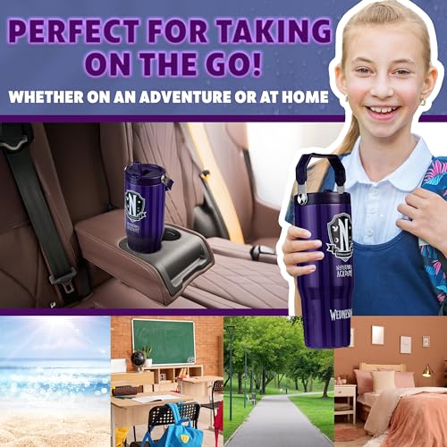 Image of Get Trend Wednesday Tumbler with Straw 30oz Girls Teens Insulated Cup with Lid Handle Travel Mug Cups with Lids for School Sports Gifts for Girls (Purple Wednesday)