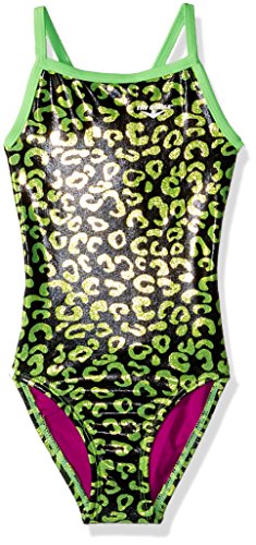 The Finals Adult Women's Disco Cat Foil Flutter Back Swimsuits, Yellow, Size 24