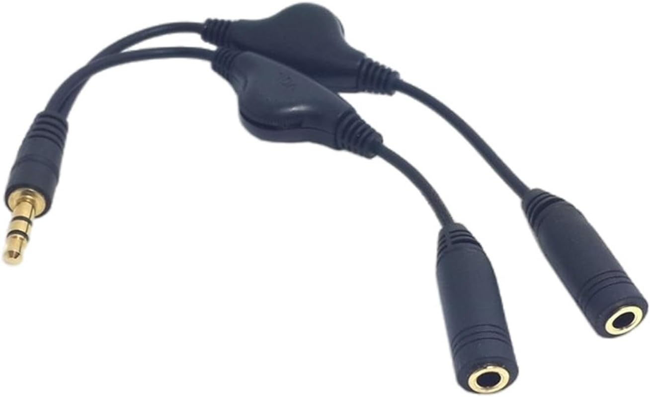 Headphone Splitter 3.5Mm Male to Double Female Headphone Headset Y Splitter Cable with Volumes Control Switches Headset Splitter for Pc, Black