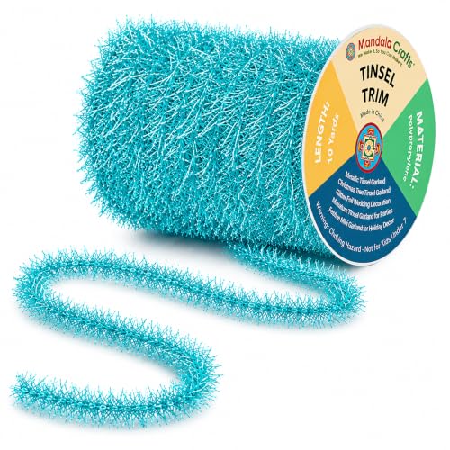 Mandala Crafts Metallic Light Blue Glitter Tinsel Garland for Decorations