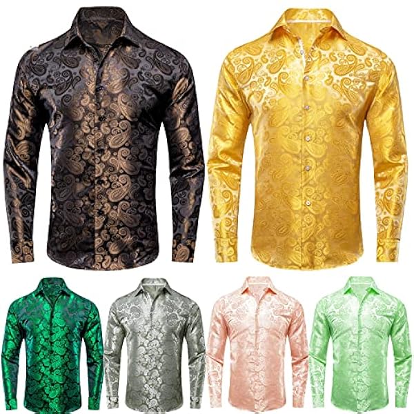 MORISTE Herrskjortor Jacquard Silke Långärmad Bröllop Affärströja Paisley Mint Ros Korall Blå Rosa Svart Vit Brun