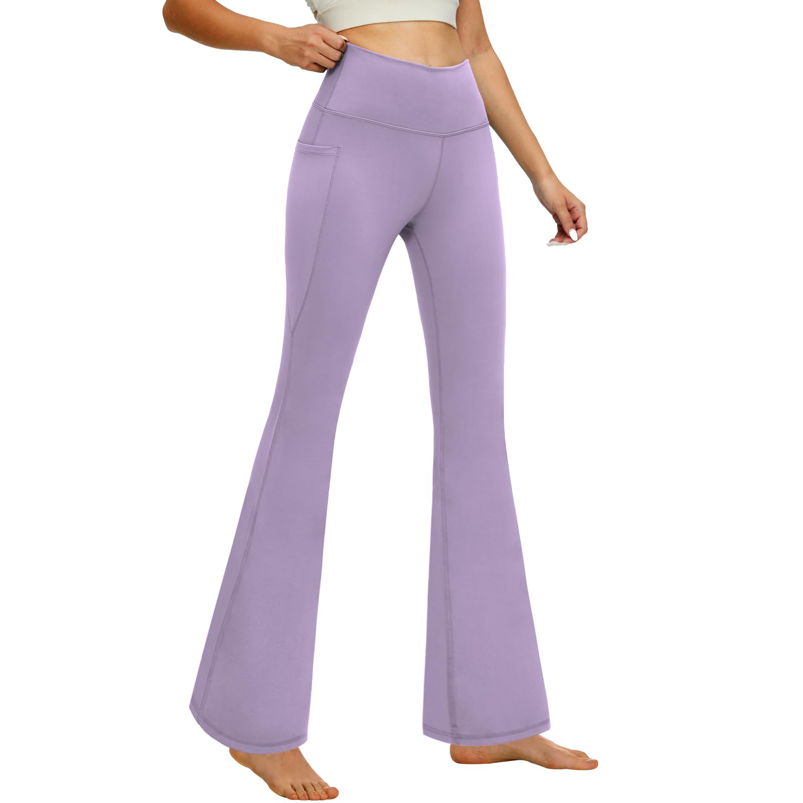 YOYOYOGAFlare Leggings Tummy Control Bootcut Yoga Pants with Pockets High Waisted Stretchy Pull Pant Bootleg Cut